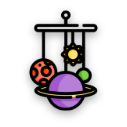 Colorful planet hanging mobile line icon