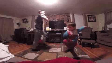 Father marching with son in circles