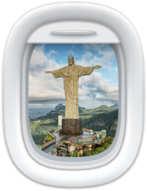 view of Christ the Redeemer statue in Rio de Janeiro Brazil, from an airplane window